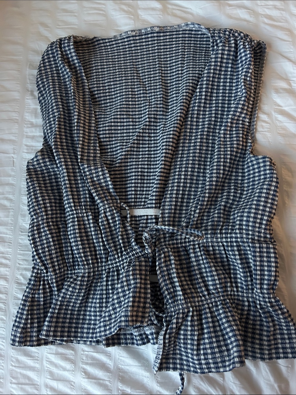 Zara Navy and White Gingham Crop Top